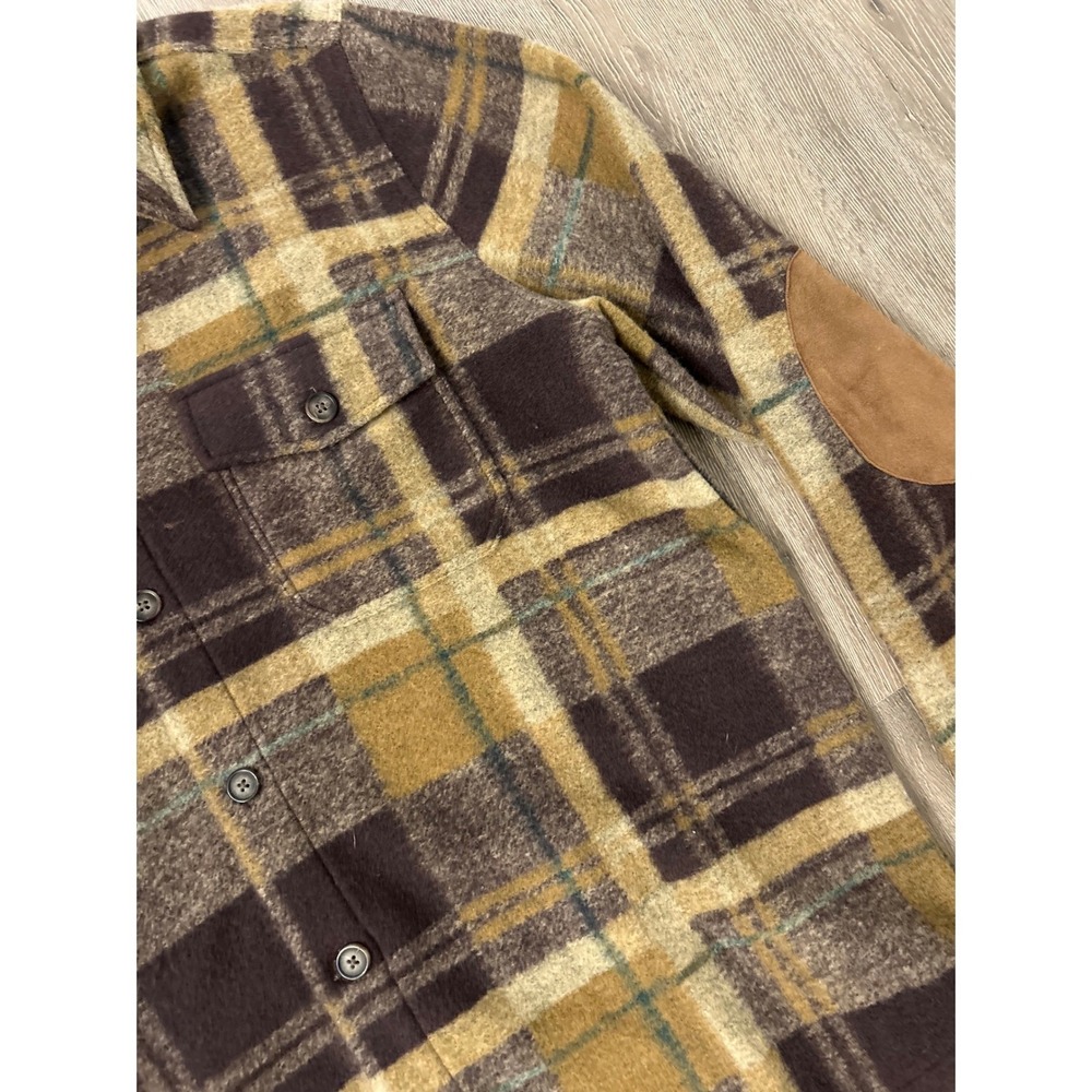 Marled Reunited Clothing Mens Plaid Flannel Shirt Jacket Elbow Patches Brown M - Picture 4 of 10
